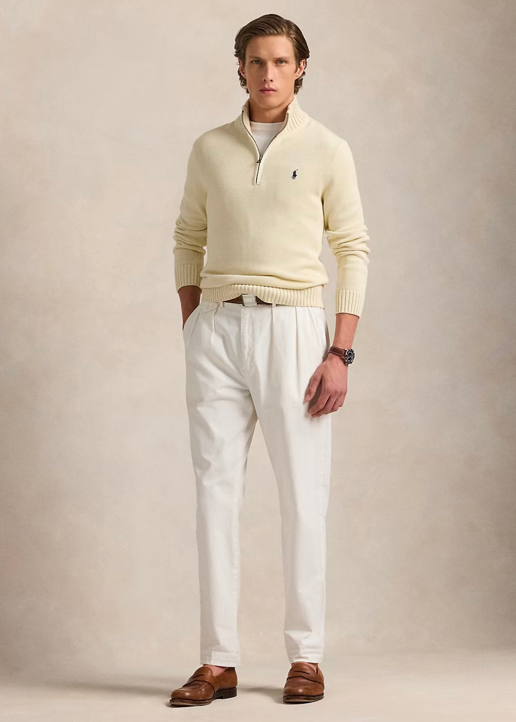 Cotton Quarter Zip Andover Cream