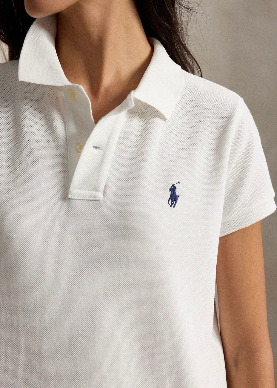 Cotton Mesh Polo Dress White