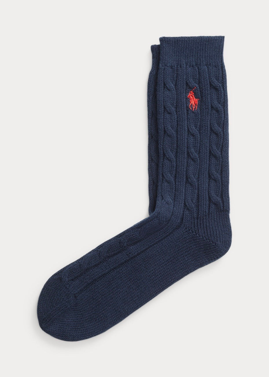 Cable Knit Crew Socks Navy