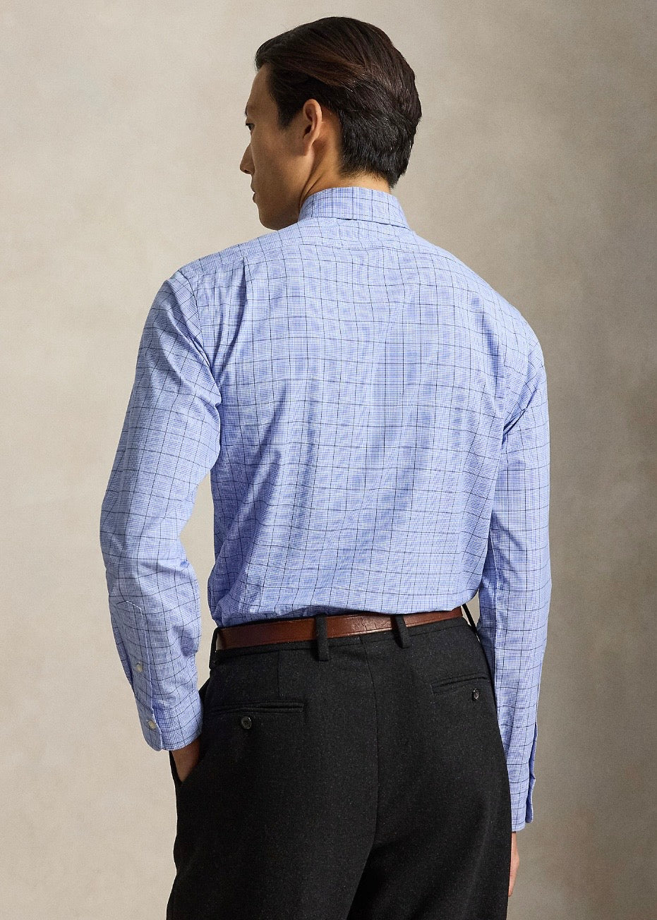 Custom Fit Checked Poplin Shirt Blue