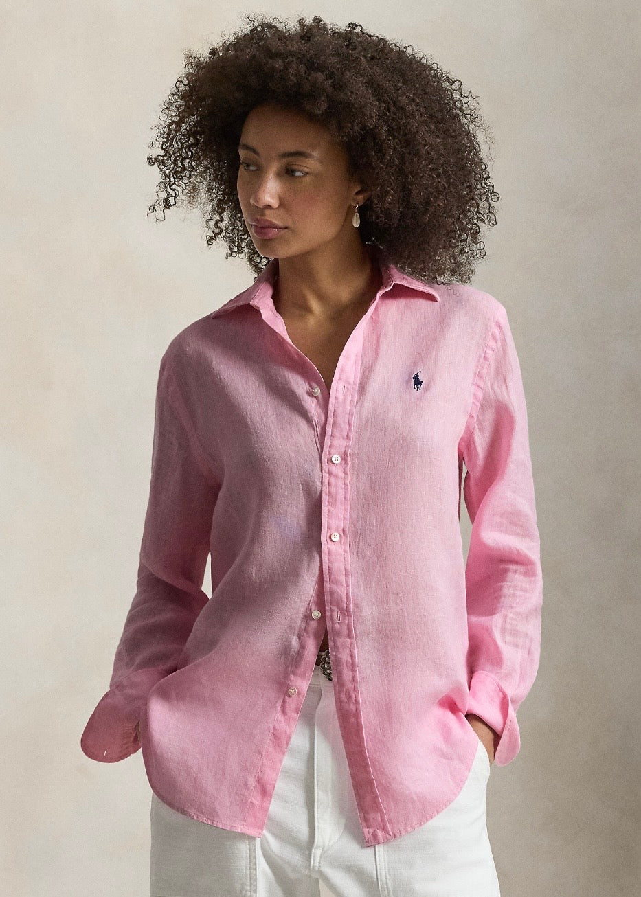 Classic Fit Linen Shirt Carmel Pink