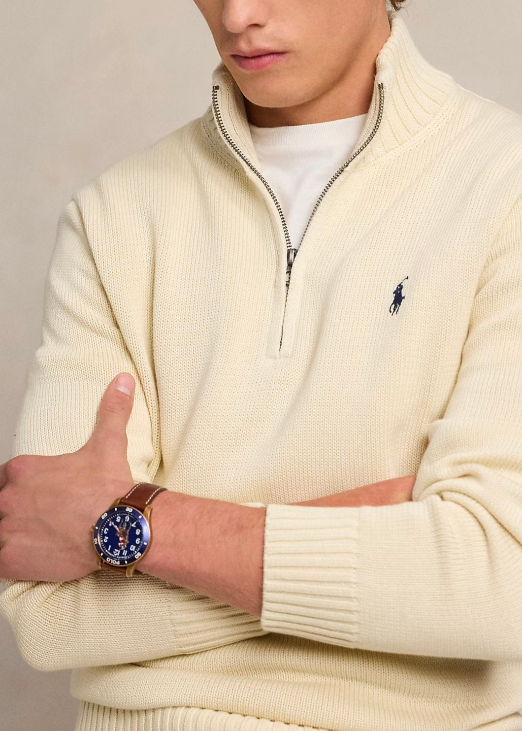 Cotton Quarter Zip Andover Cream