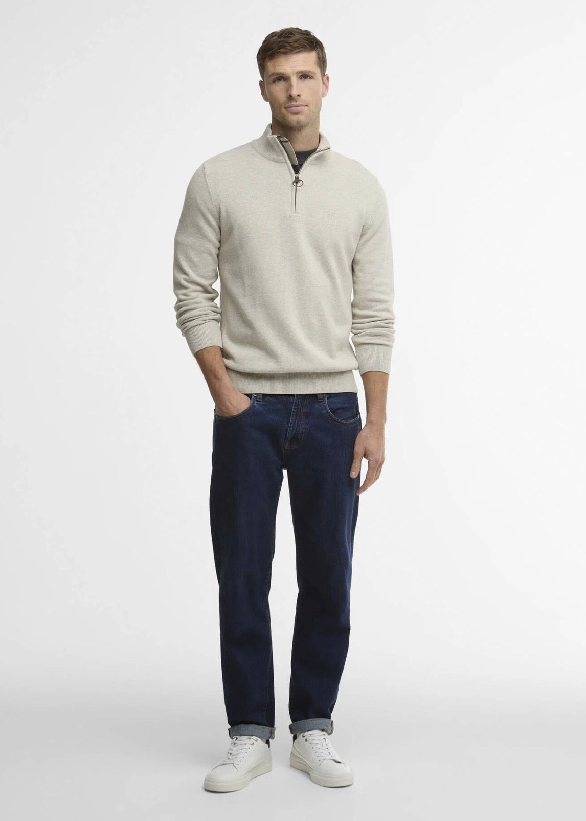 Cotton Half Zip Knitted Neutral