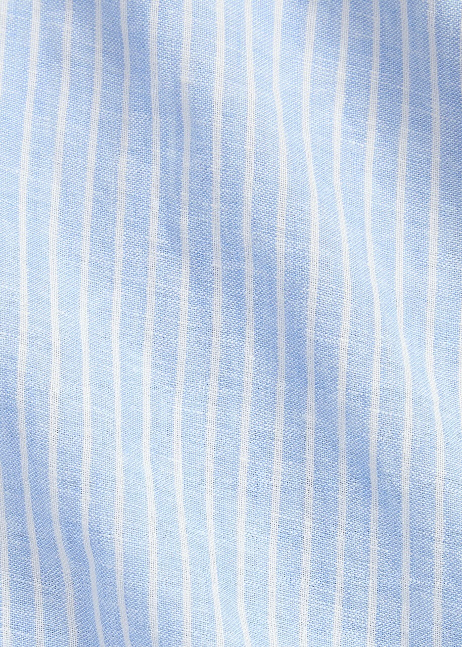 Custom Fit Striped Linen Shirt Blue
