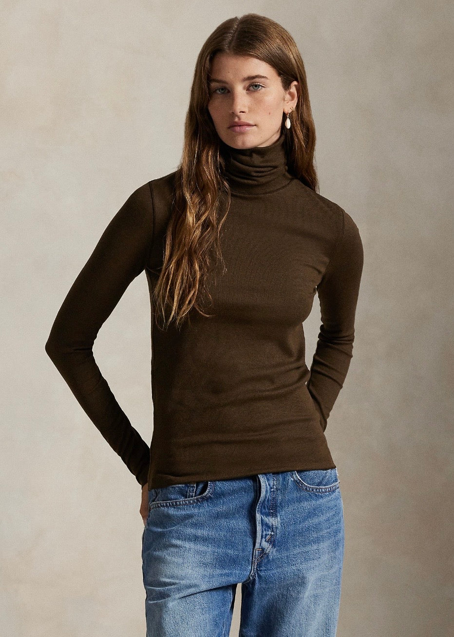 Stretch Turtleneck Dark Brown