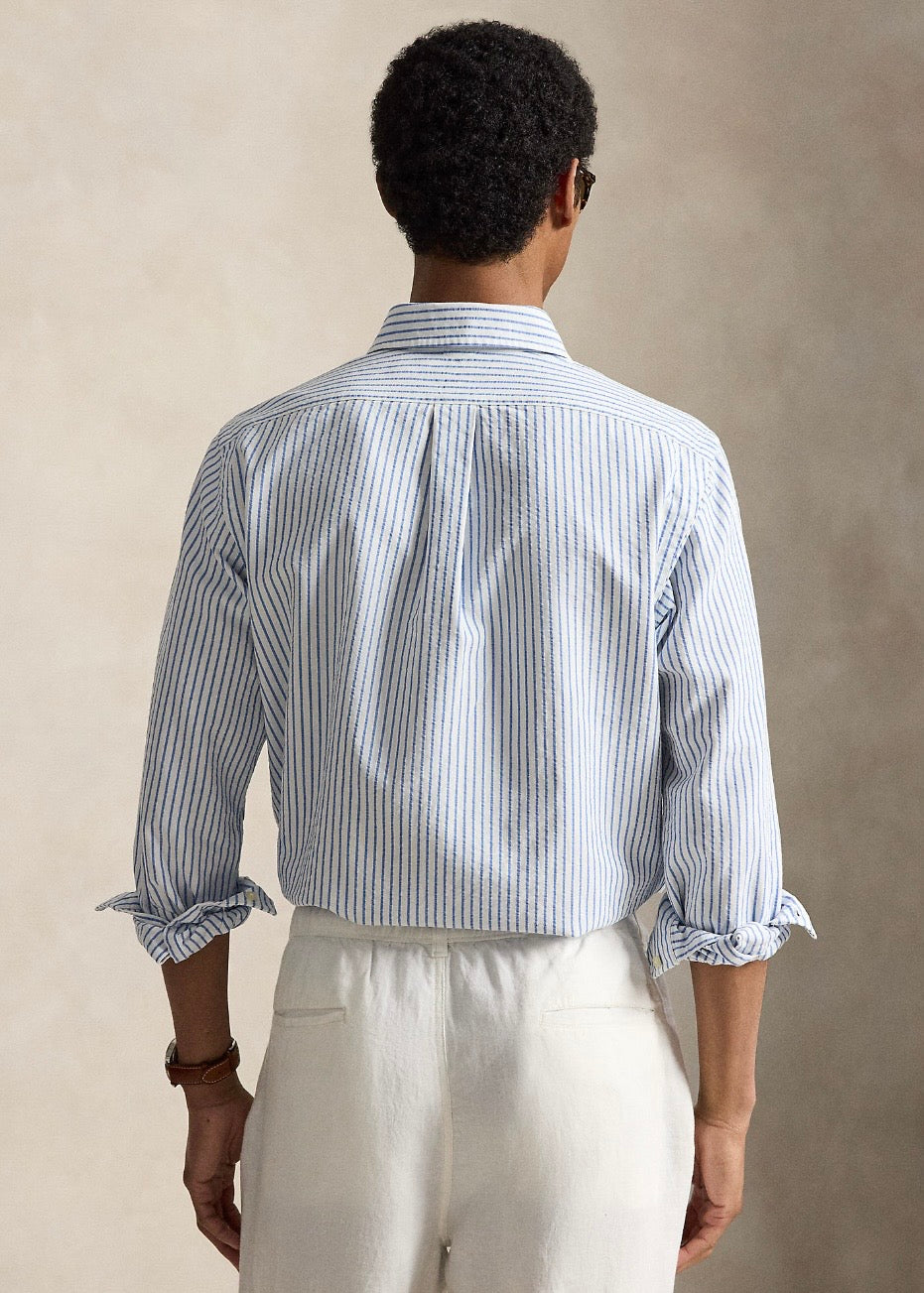 Custom Fit Seersucker Oxford Shirt Blue