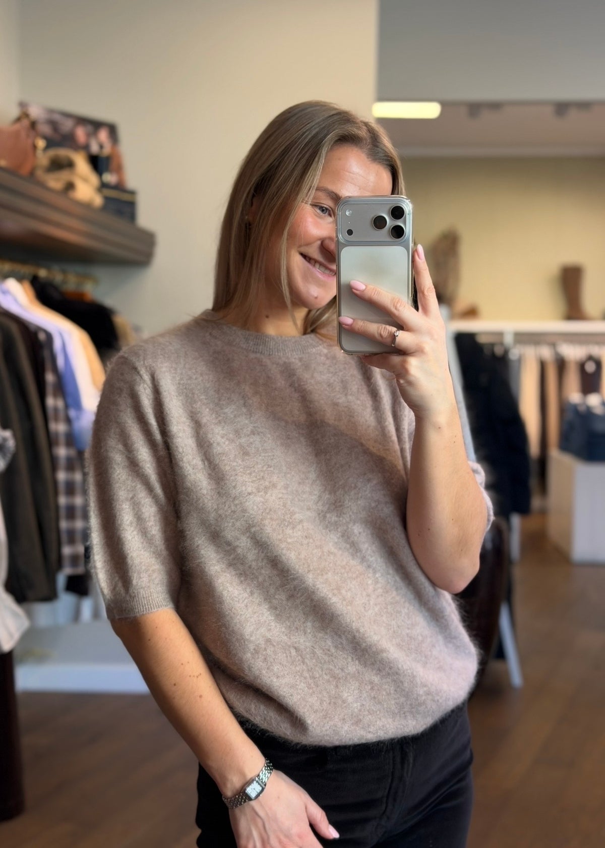 Brushed Cashmere T-shirt Taupe