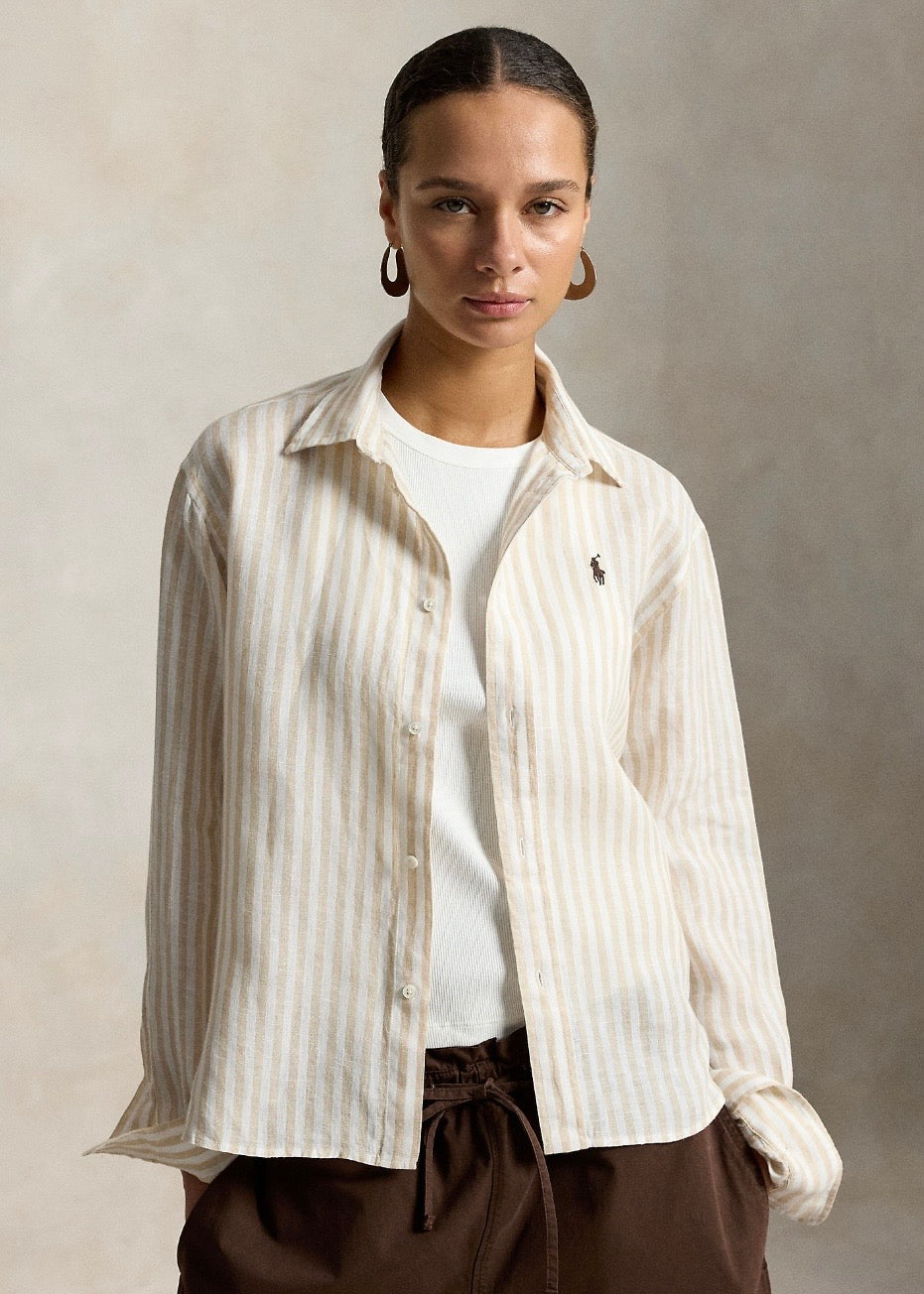 Wide Cropped Linen Shirt Dune Tan
