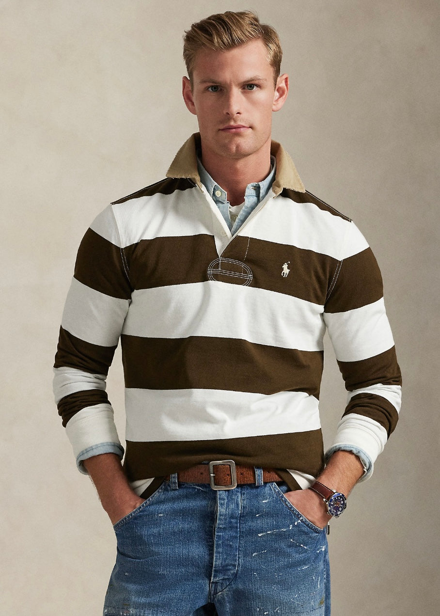 Khaki Collar Rugby Shirt Dark Brown/Cream