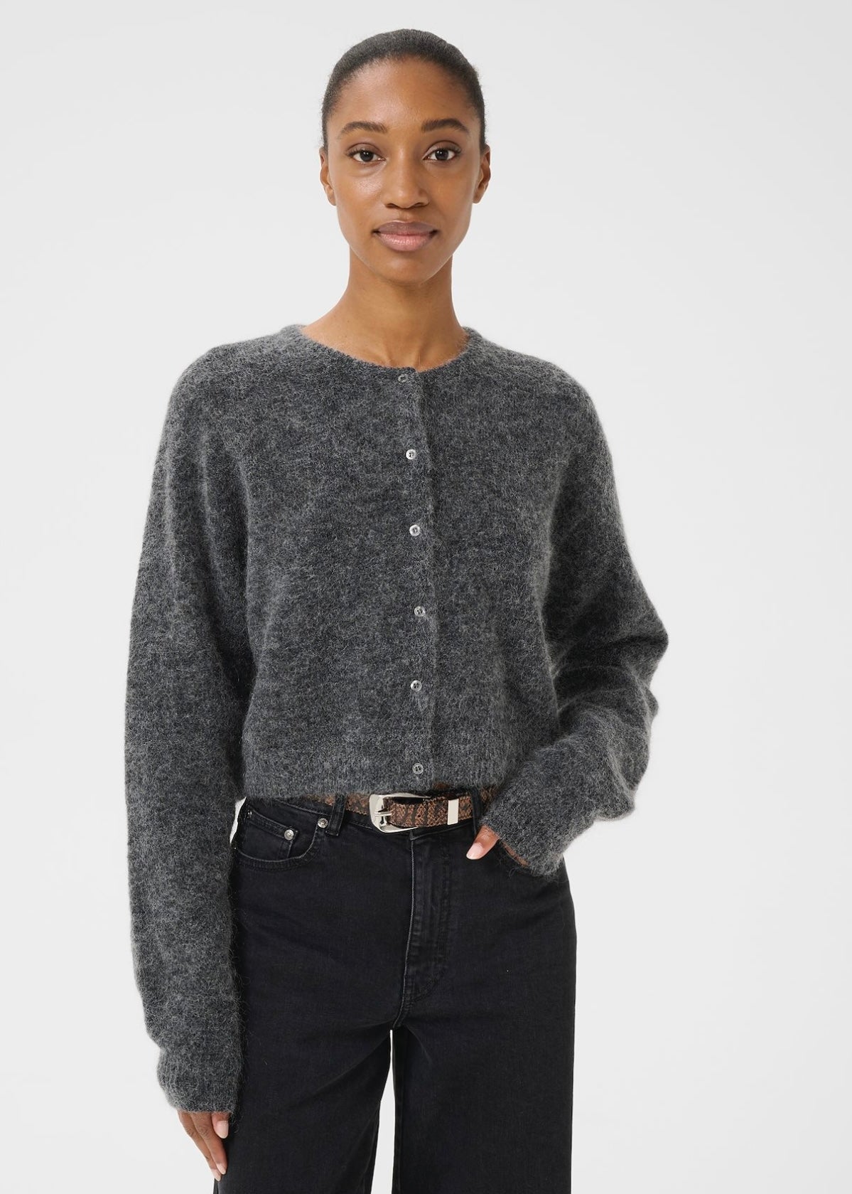 Gestuz Debbie Short cardigan- Charcoal Melange