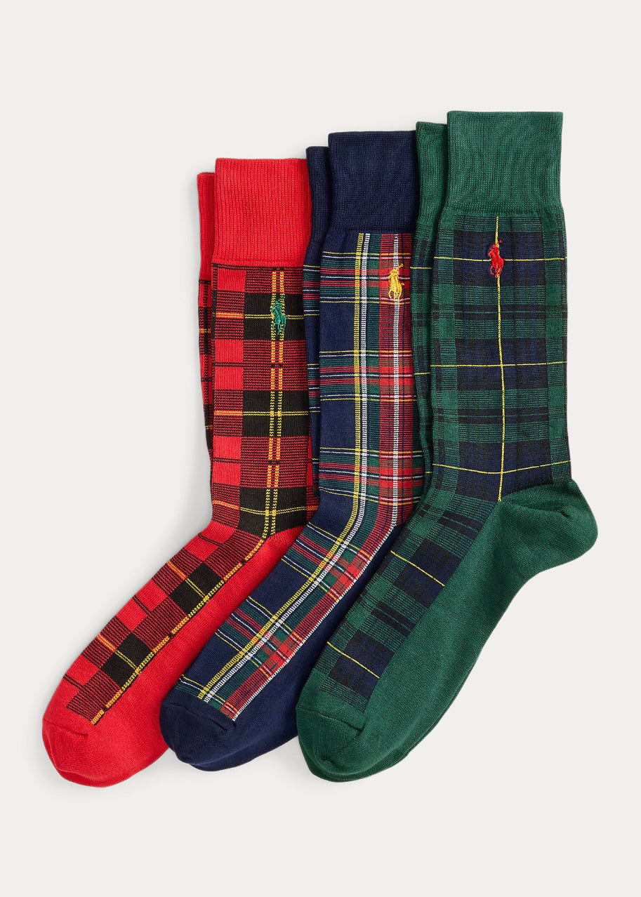 Plaid 3-sock Gift Set Wine/Green/Royal
