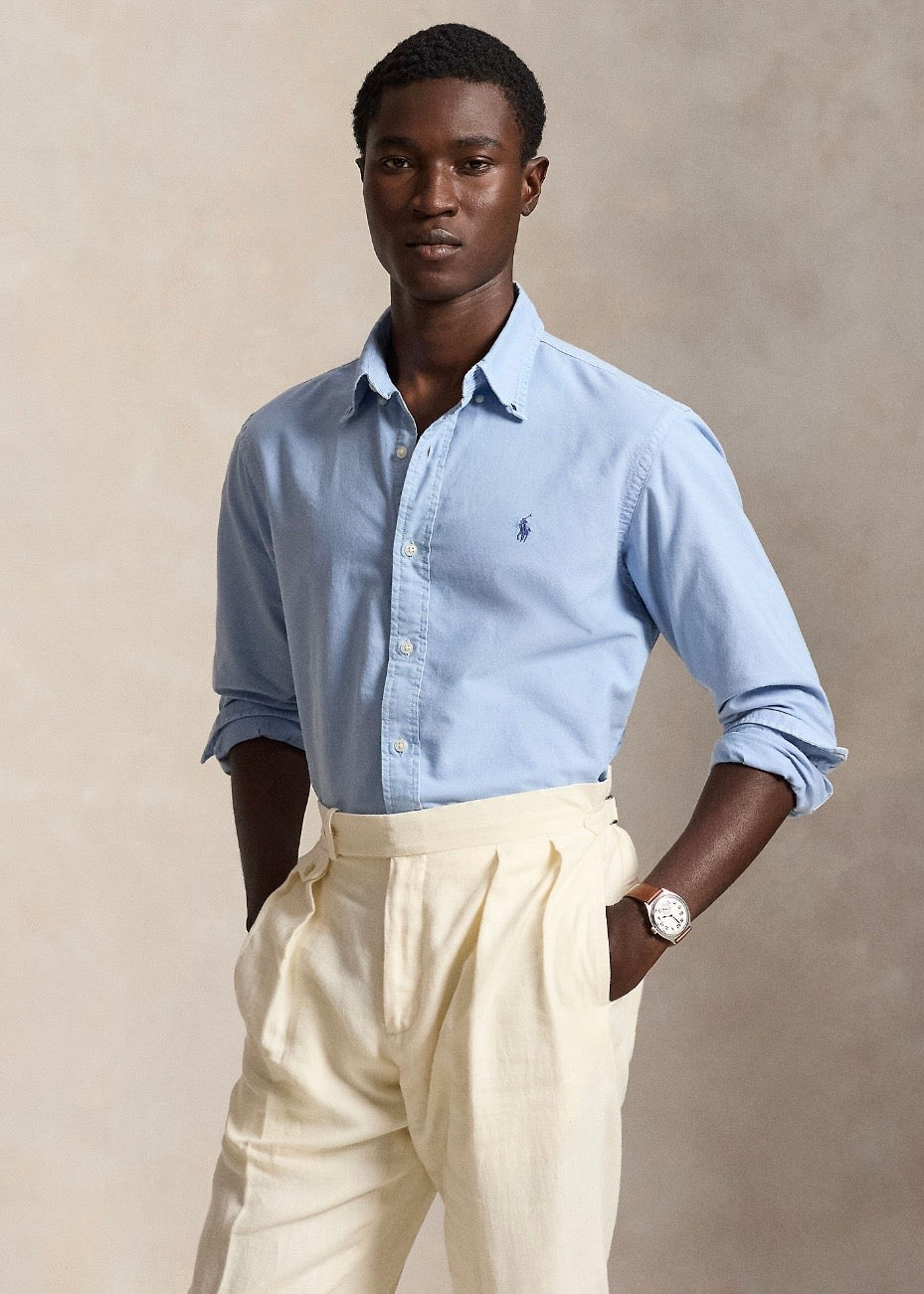 Custom Fit Garment Dyed Oxford Chambray Blue