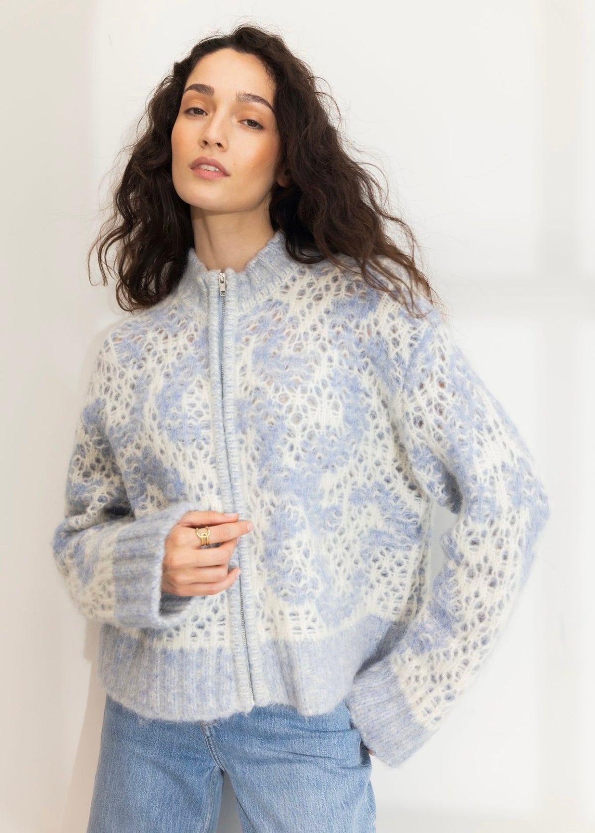 Briana Zip Knit Light Blue