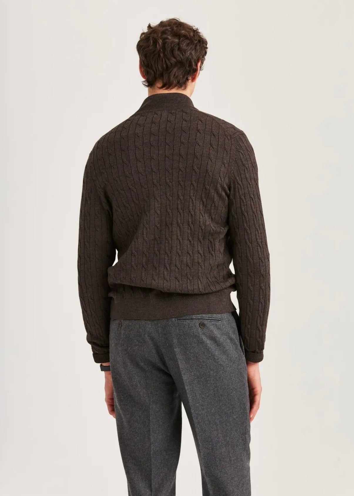 Merino Cable Zip cardigan Brown