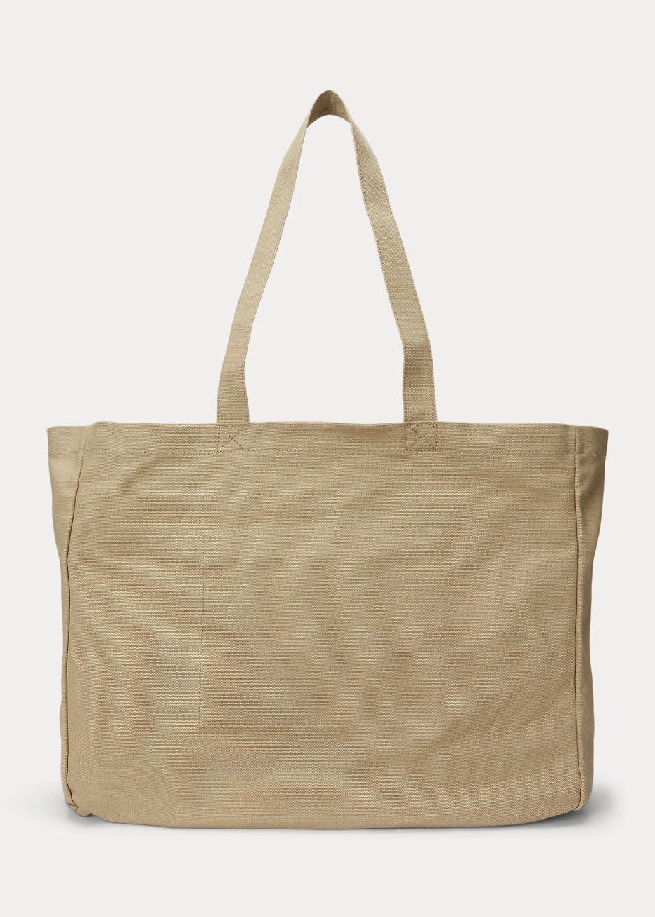 Embroidered Canvas Tote Tan