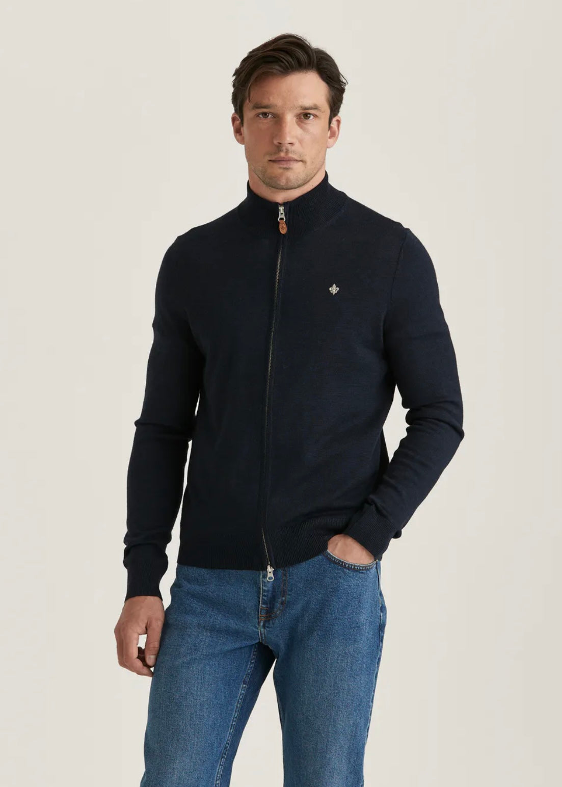 Morris Merino Zip cardigan - Navy