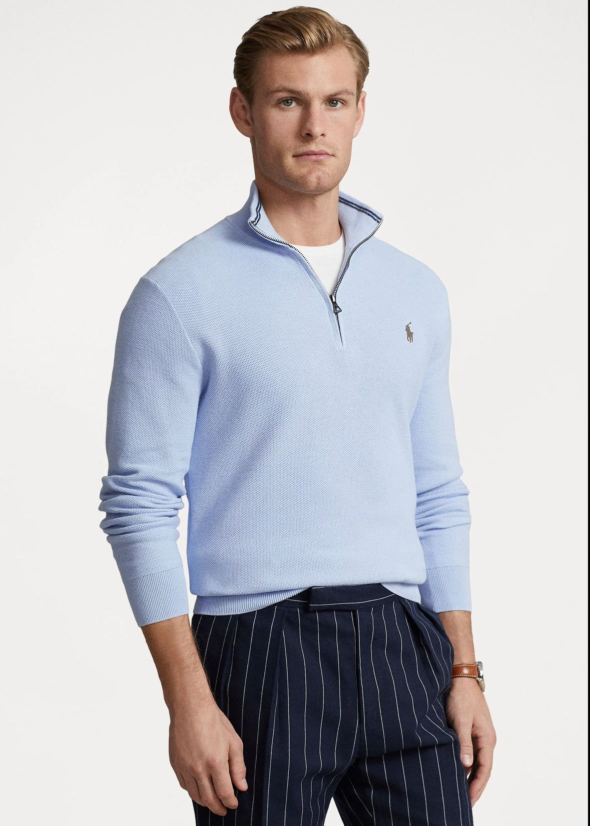 Mesh Knit Quarter Zip Blue Hyacinth