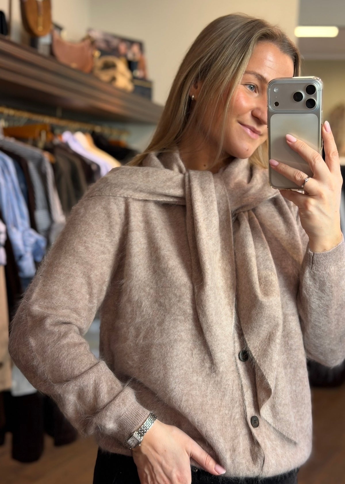 Alice Brushed Cashmere Cardigan Taupe
