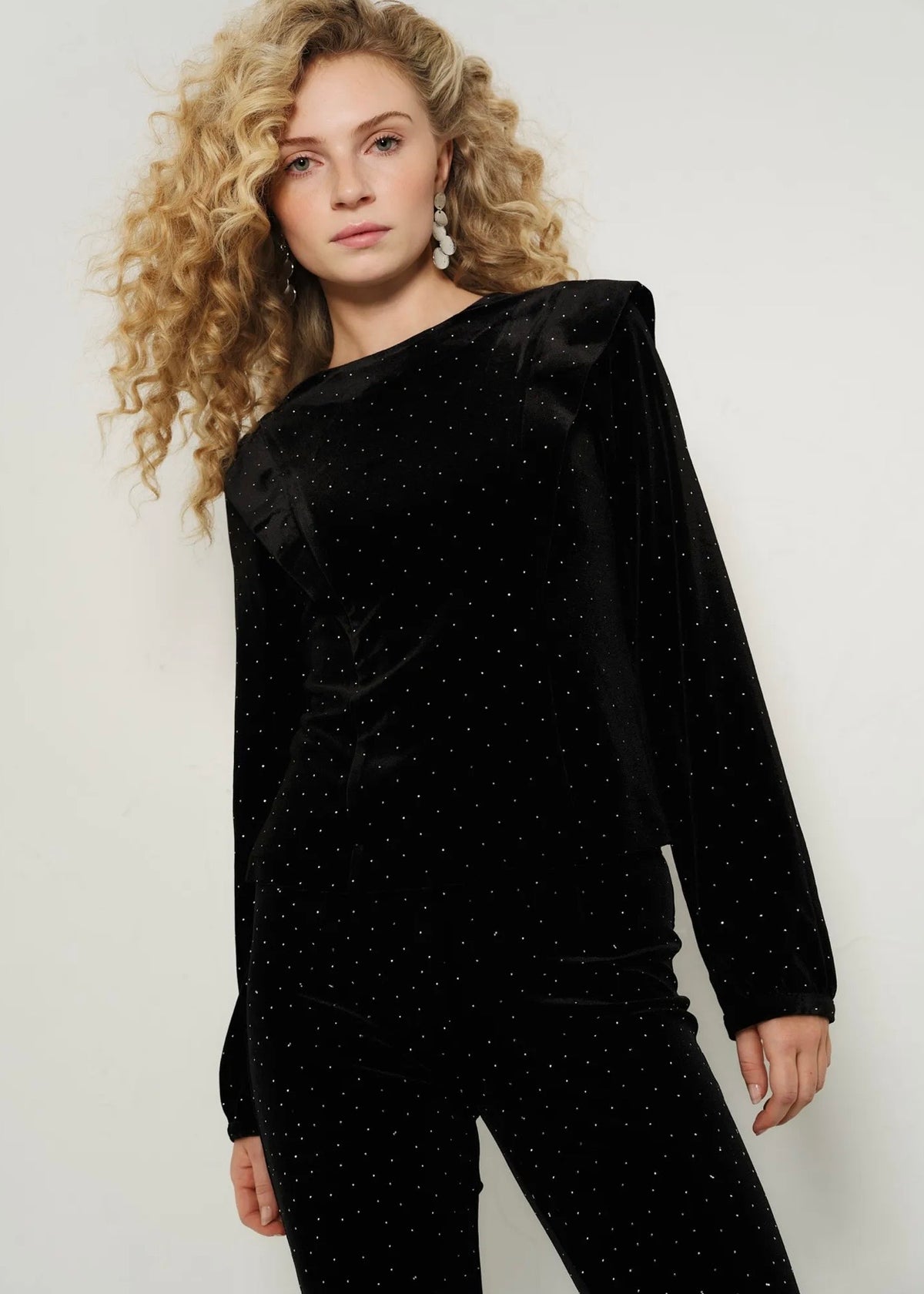 Kendra Stud Velour Blouse Black