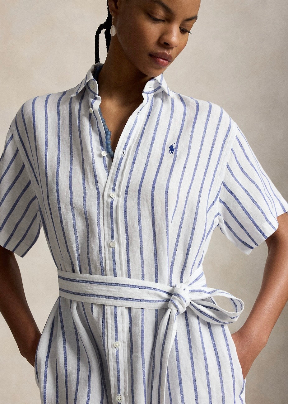 Striped Linen Shirtdress White Royal