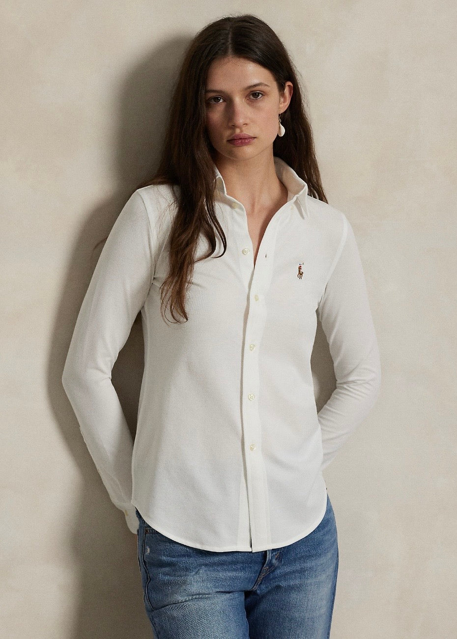 Slim Fit Knit Oxford Shirt White