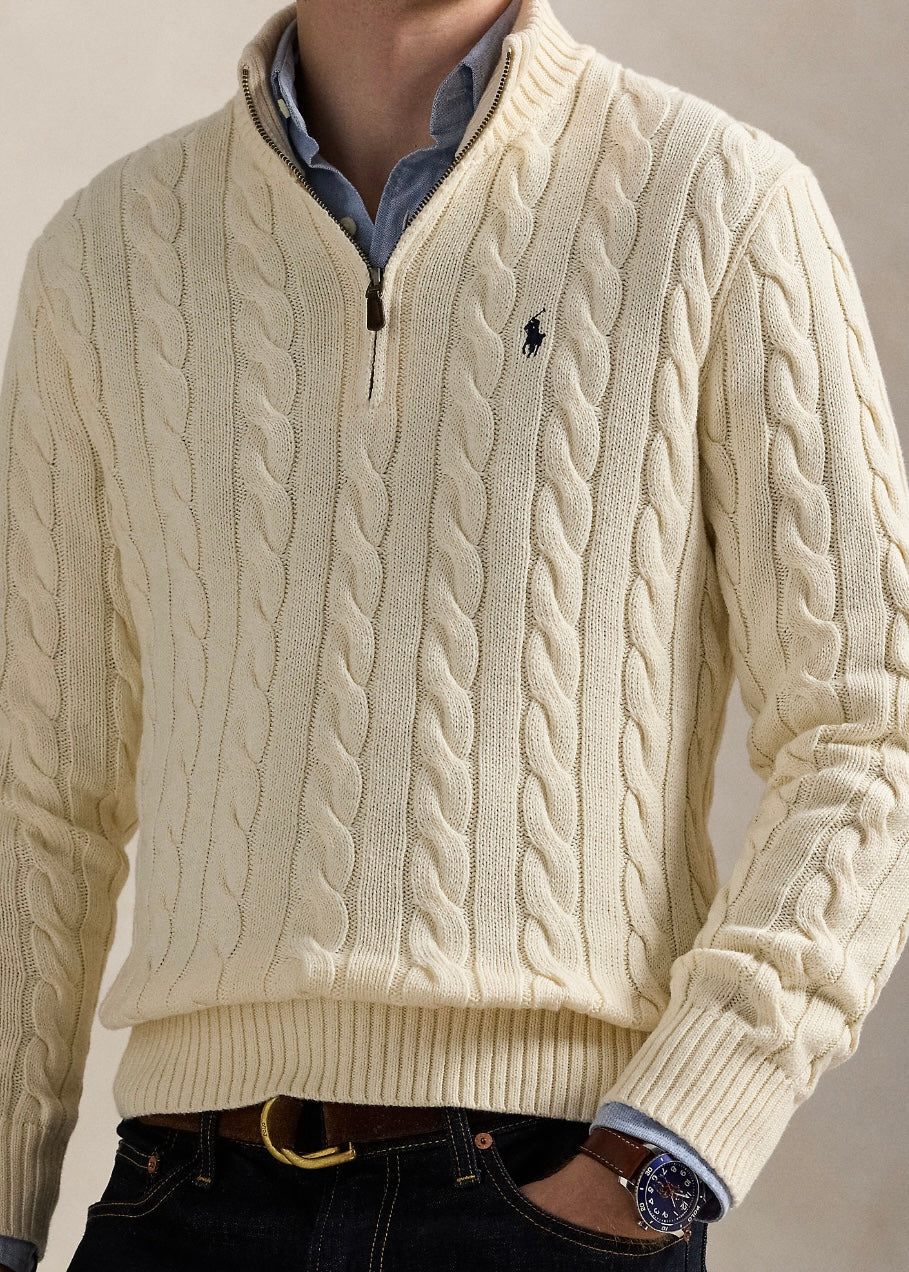 Cable Knit Cotton Quarter Zip Cream
