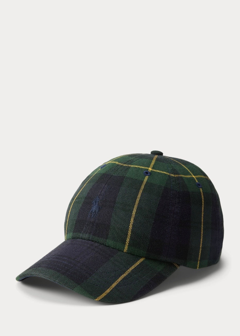 Plaid Twill Ball Cap Green Navy Multi