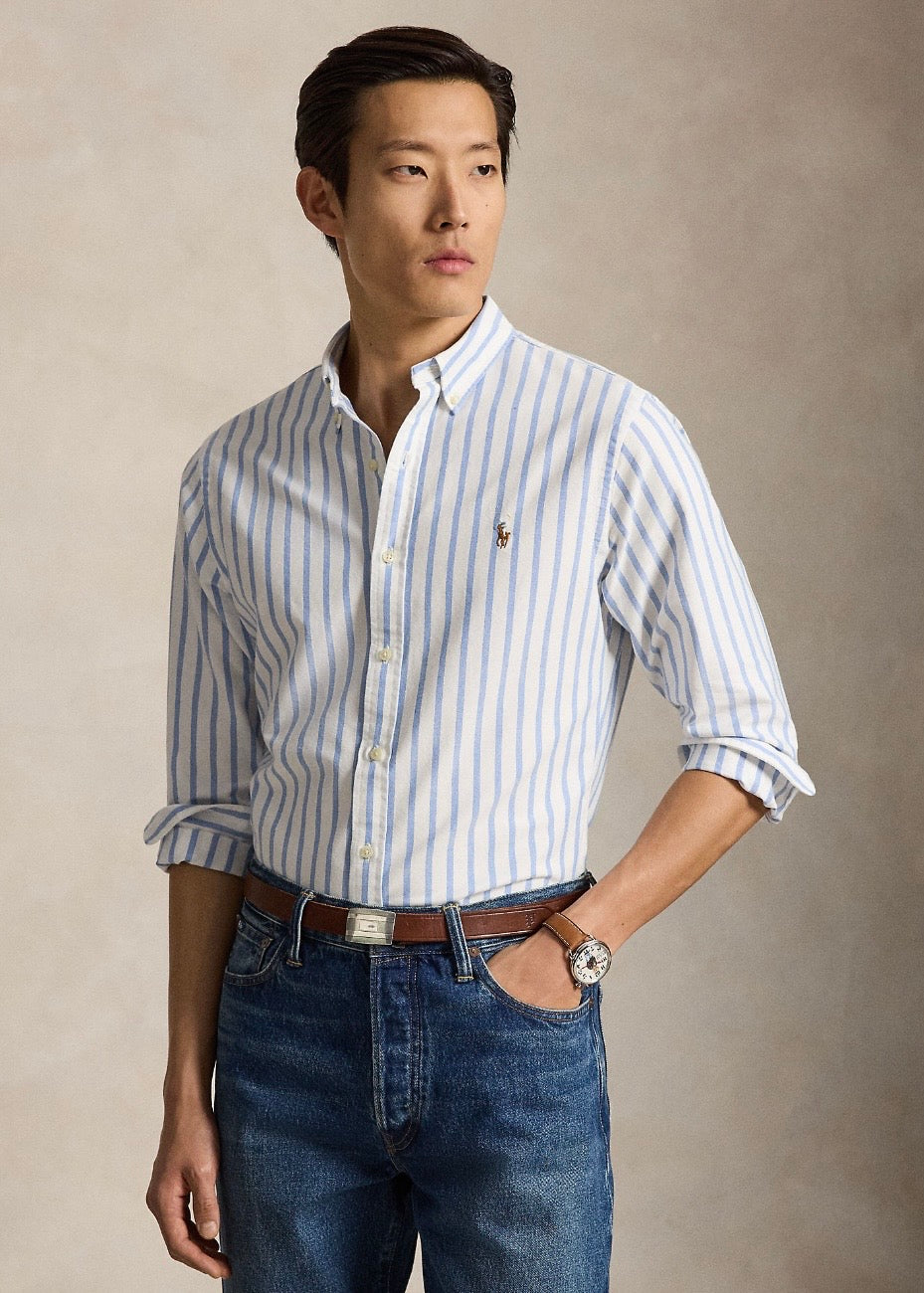 Slim Fit Striped Oxford Shirt White Blue