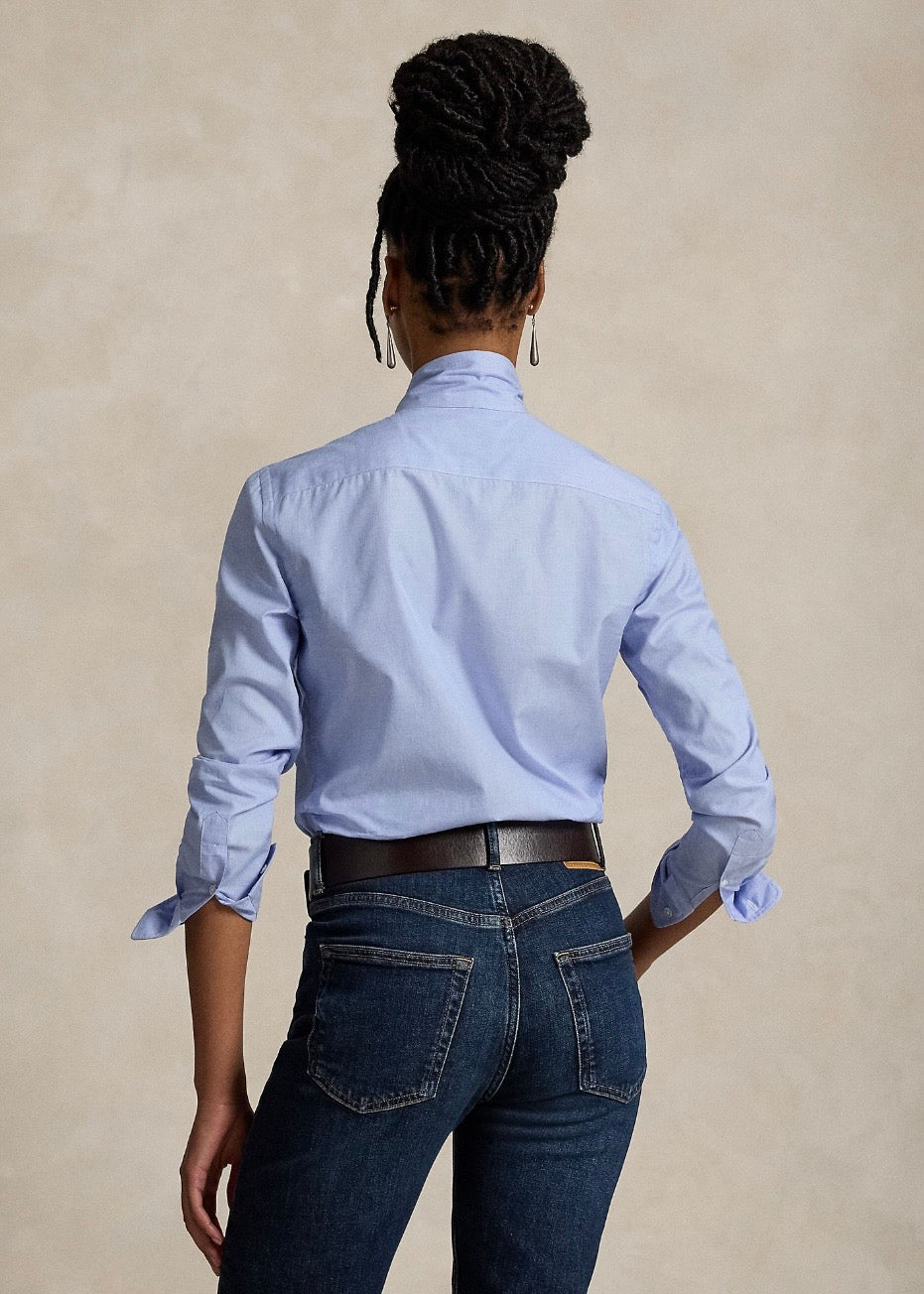 Cotton Tie Neck Shirt Medium Blue
