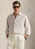 Custom Fit Striped Linen Shirt Coastal Beige