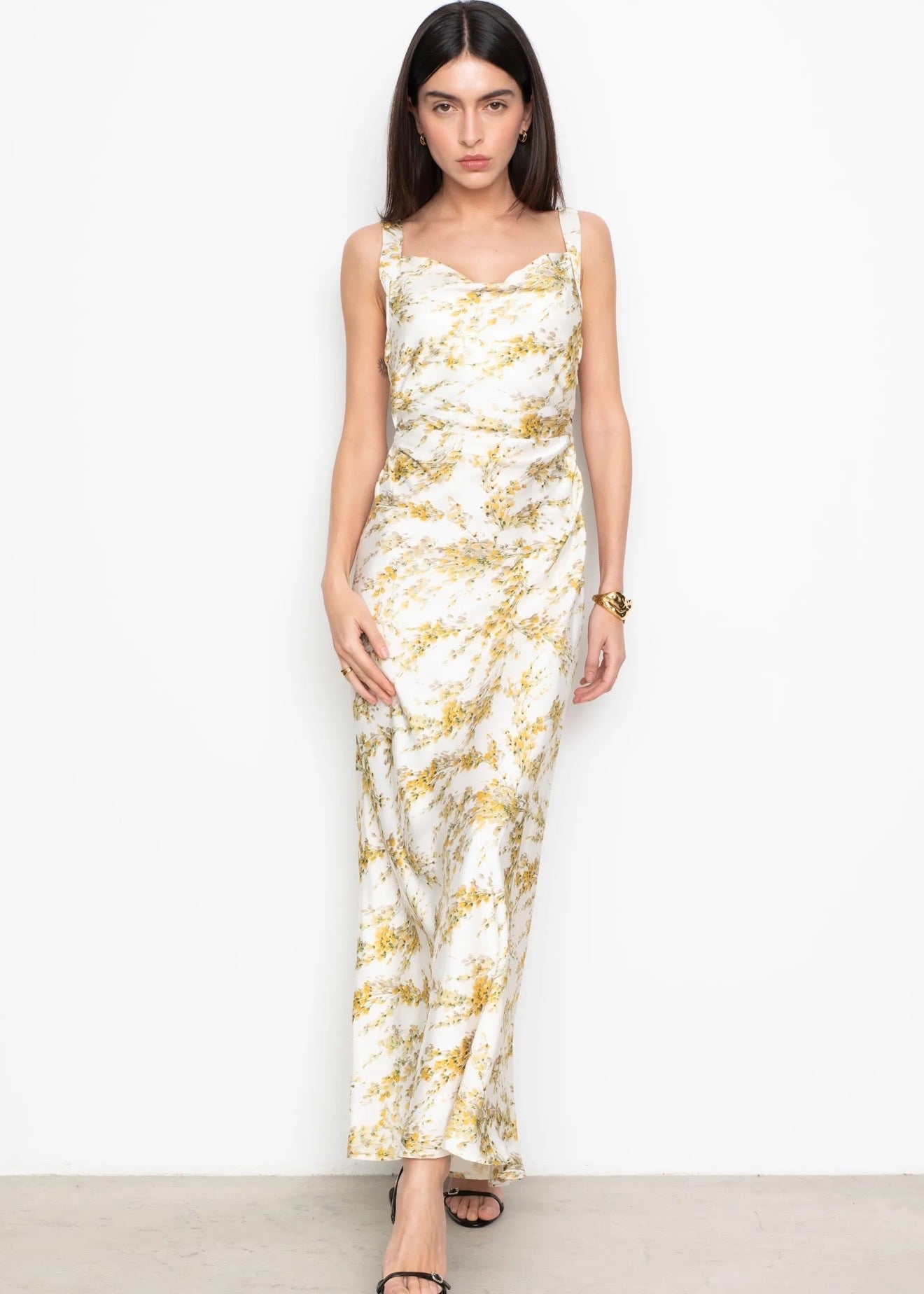 Anna Dress Yellow Mimosa Print