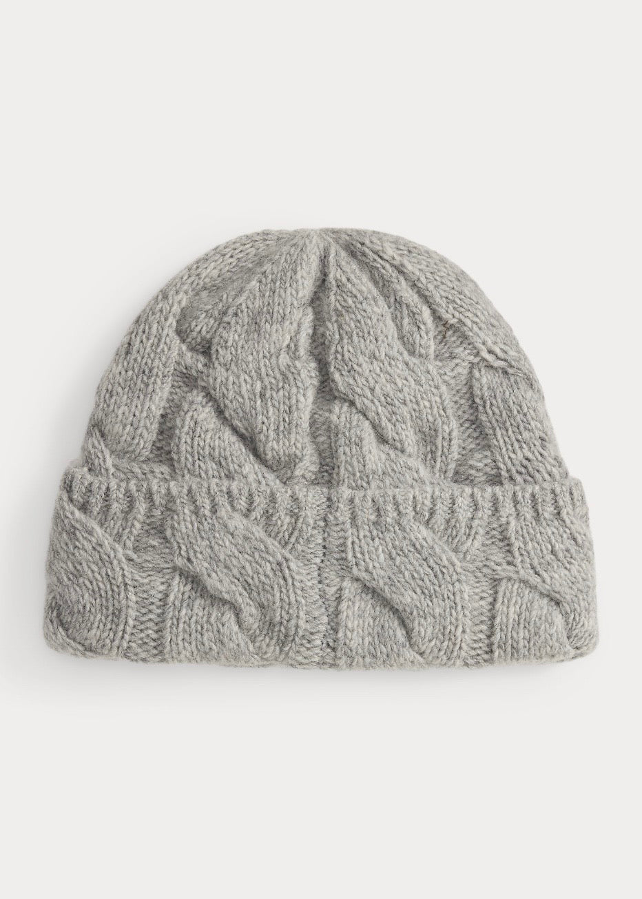 Cable Knit Wool Beanie Grey
