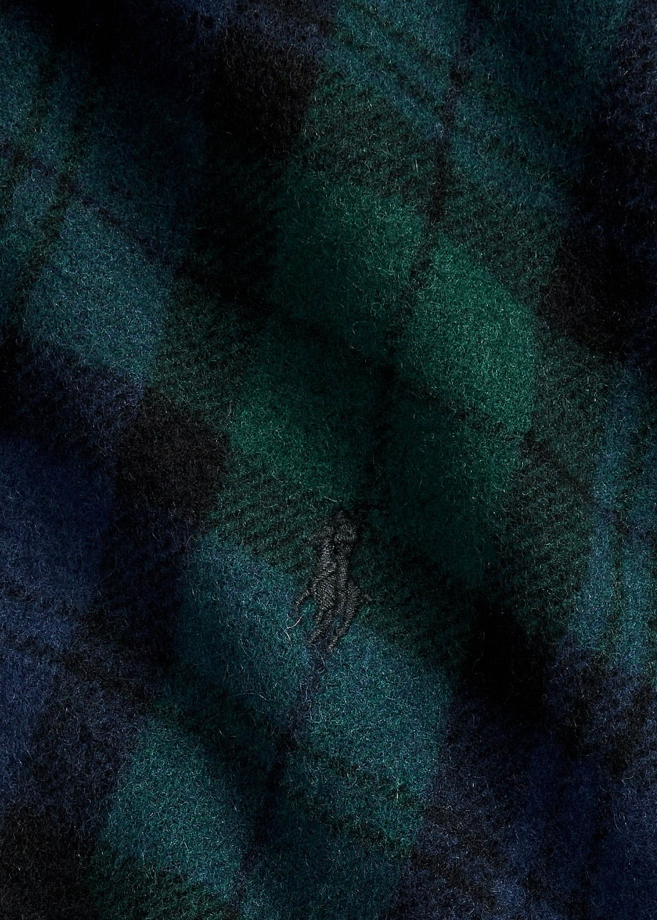 Plaid Fringe Wool Scarf Blackwatch