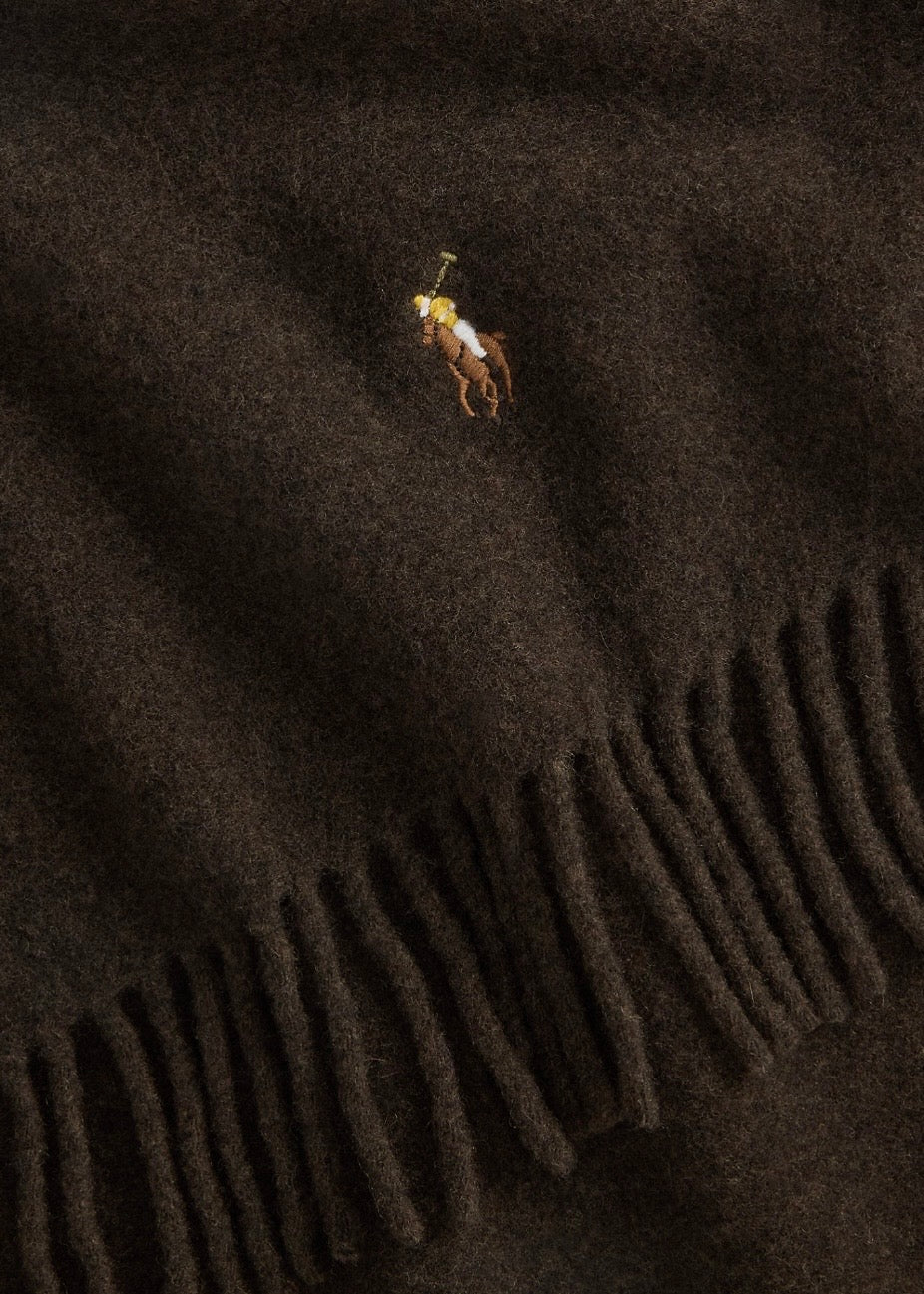 Fringe Virgin Wool Scarf Dark Brown