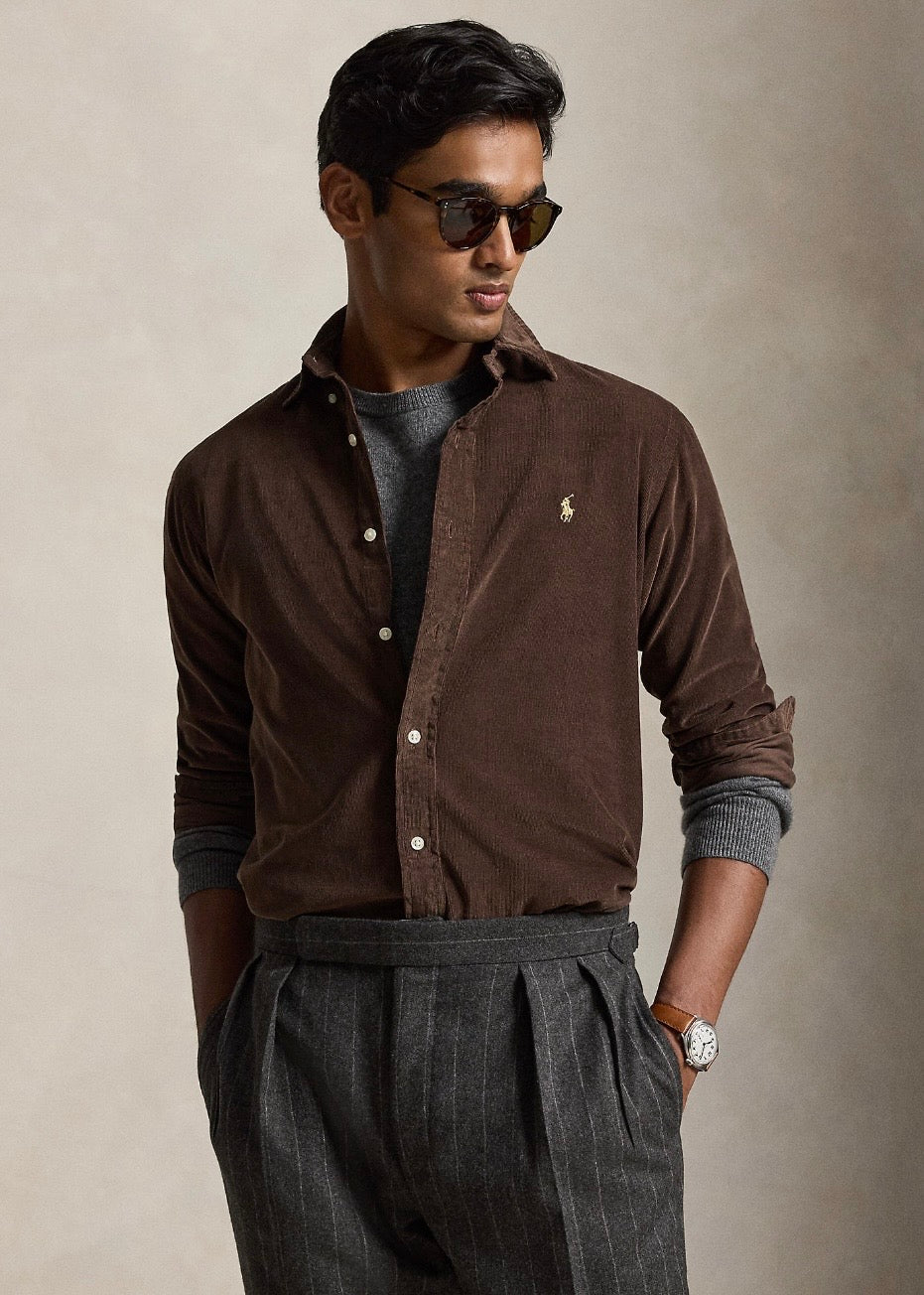 Custom Fit Corduroy Shirt Nutmeg Brown