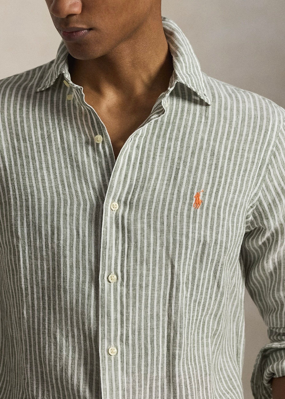 Custom Fit Striped Linen Shirt Garden Trail