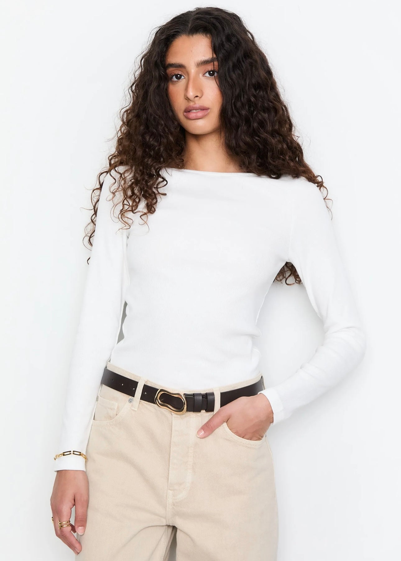 Petronella Rib boatneck Offwhite