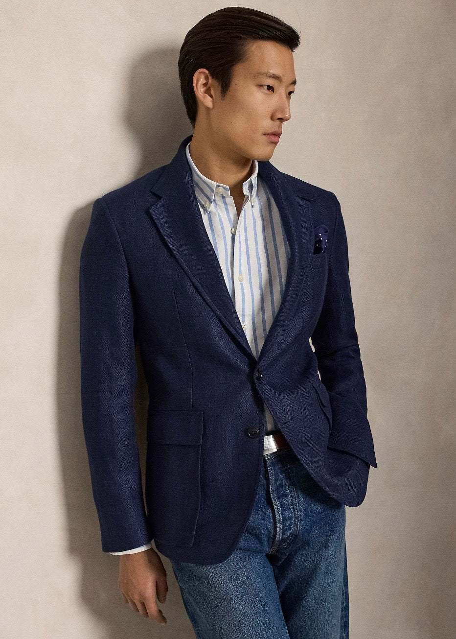 Slim Fit Striped Oxford Shirt White Blue