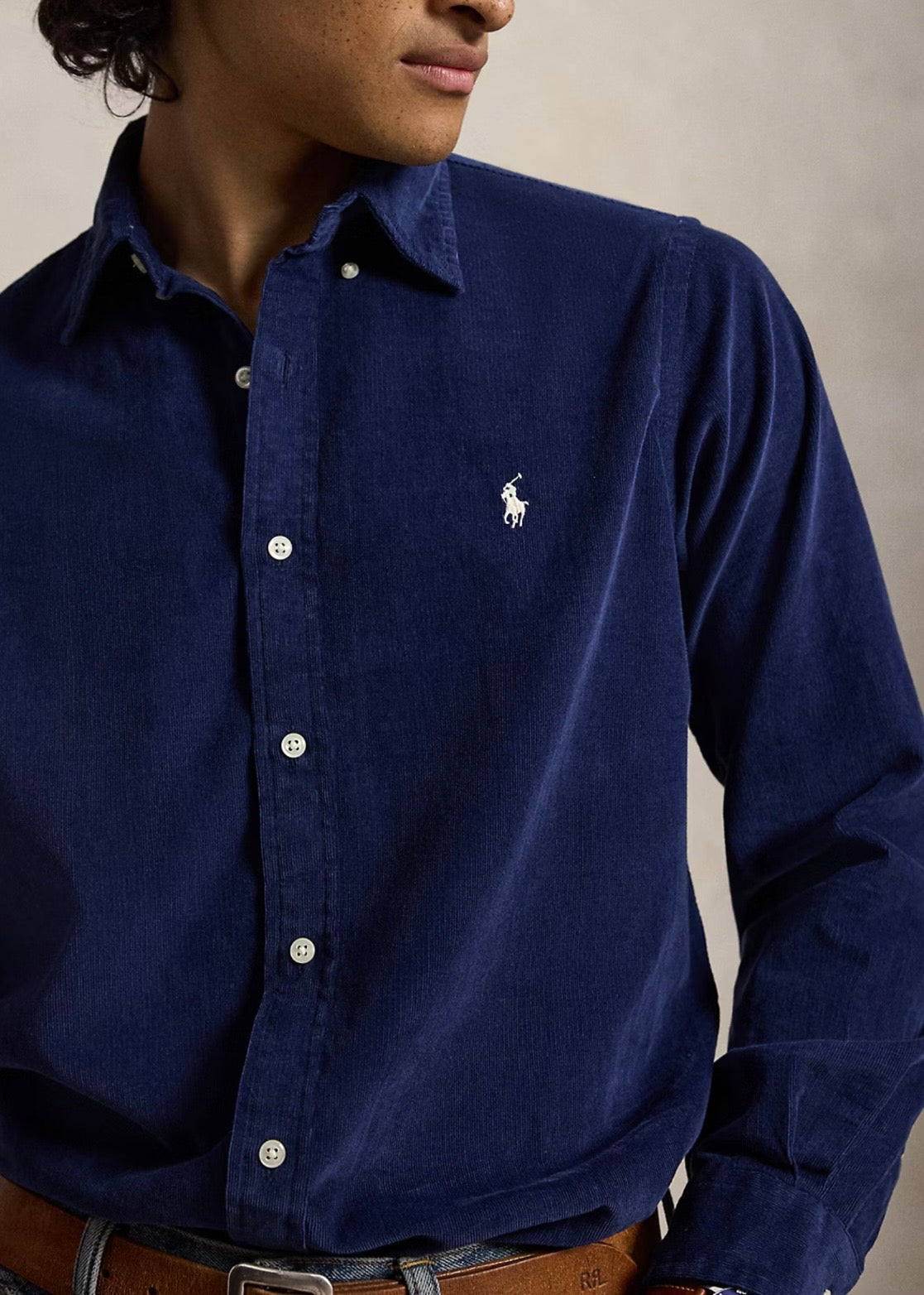 Custom Fit Corduroy Shirt Navy