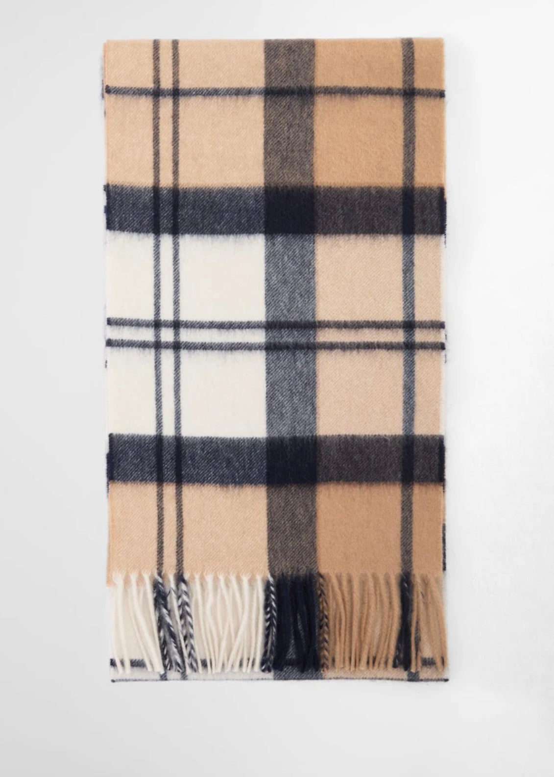 Tartan Cashmere scarf Hessian/Navy