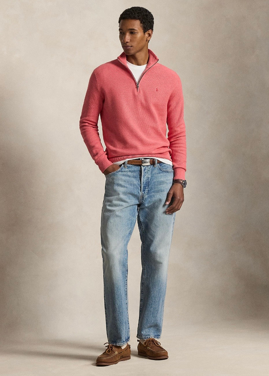 Mesh Knit Quarter Zip Cherry Pink Heather