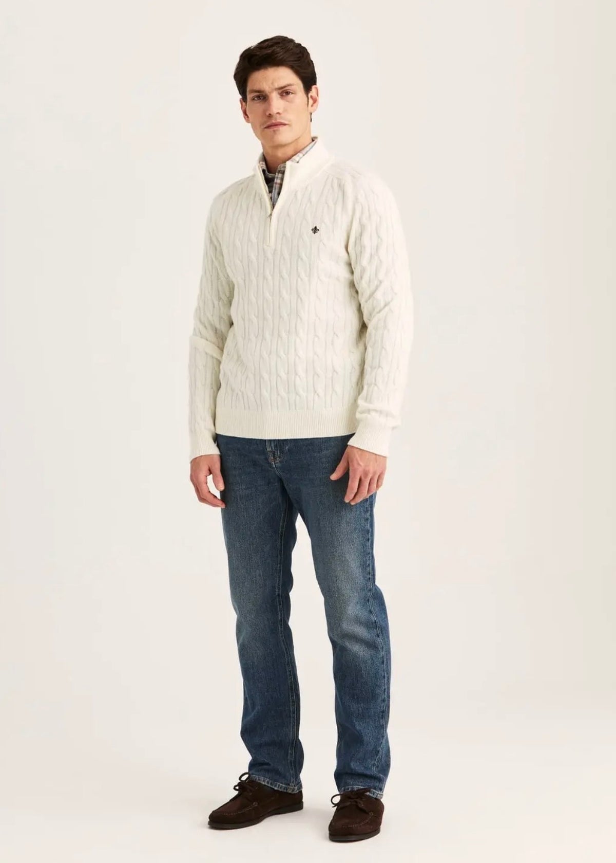 Hertford Cable Half Zip Offwhite