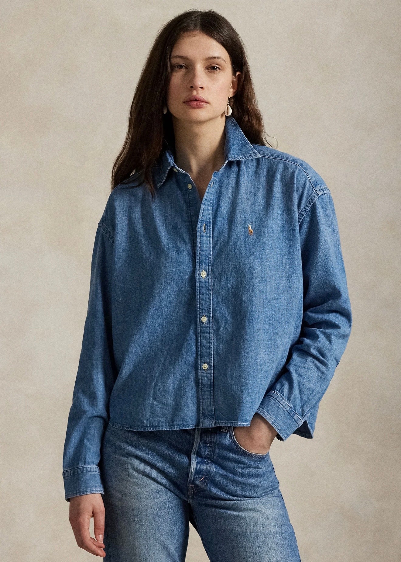 Cropped Boxy Denim Shirt Zaia Wash