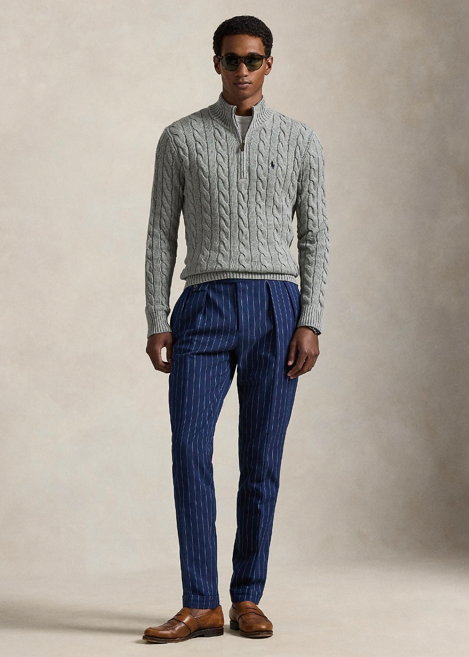 Cable Knit Cotton Quarter Zip Fawn Grey