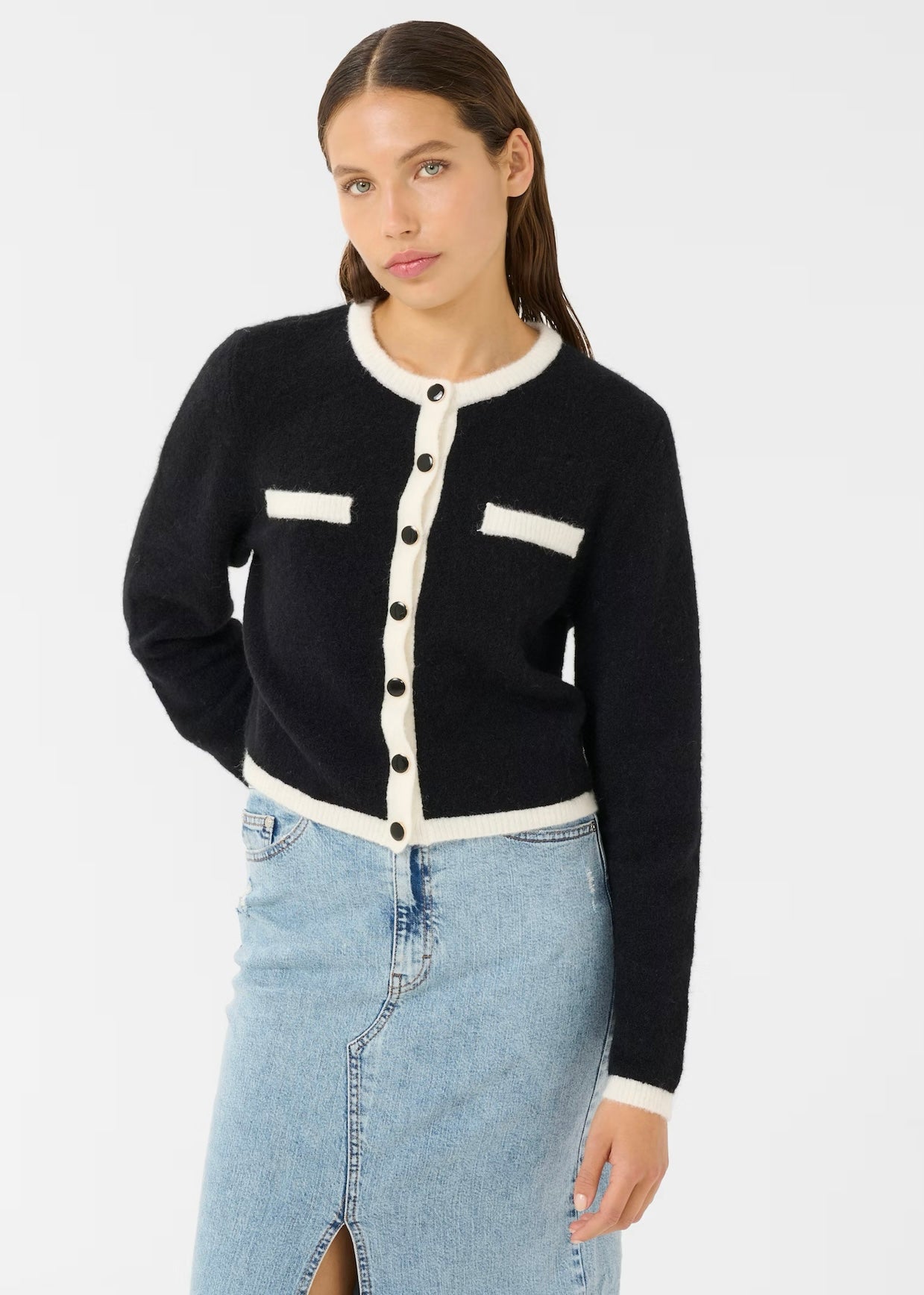 Gestuz Alpha Contrast cardigan - Black/Ivory