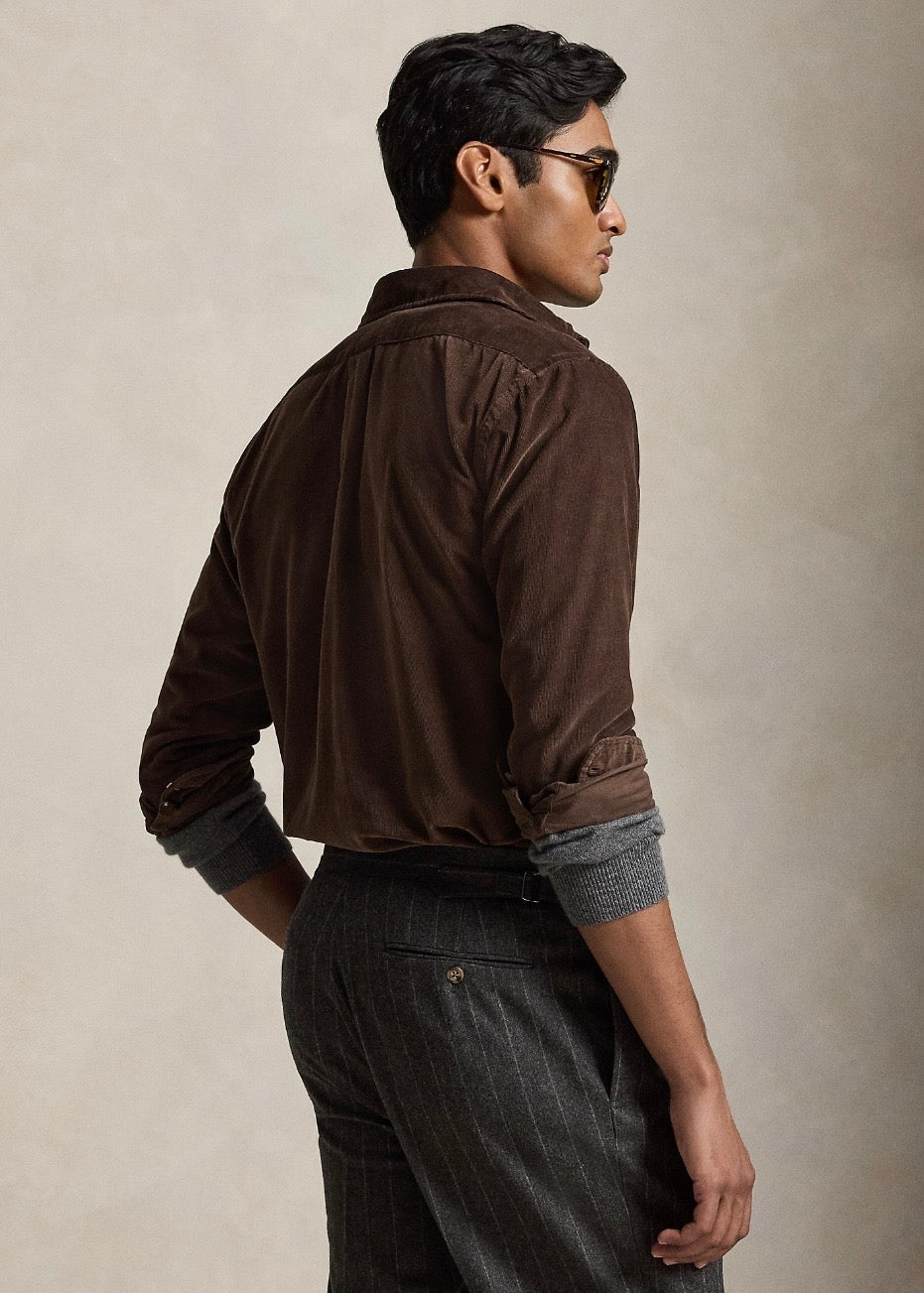 Custom Fit Corduroy Shirt Nutmeg Brown