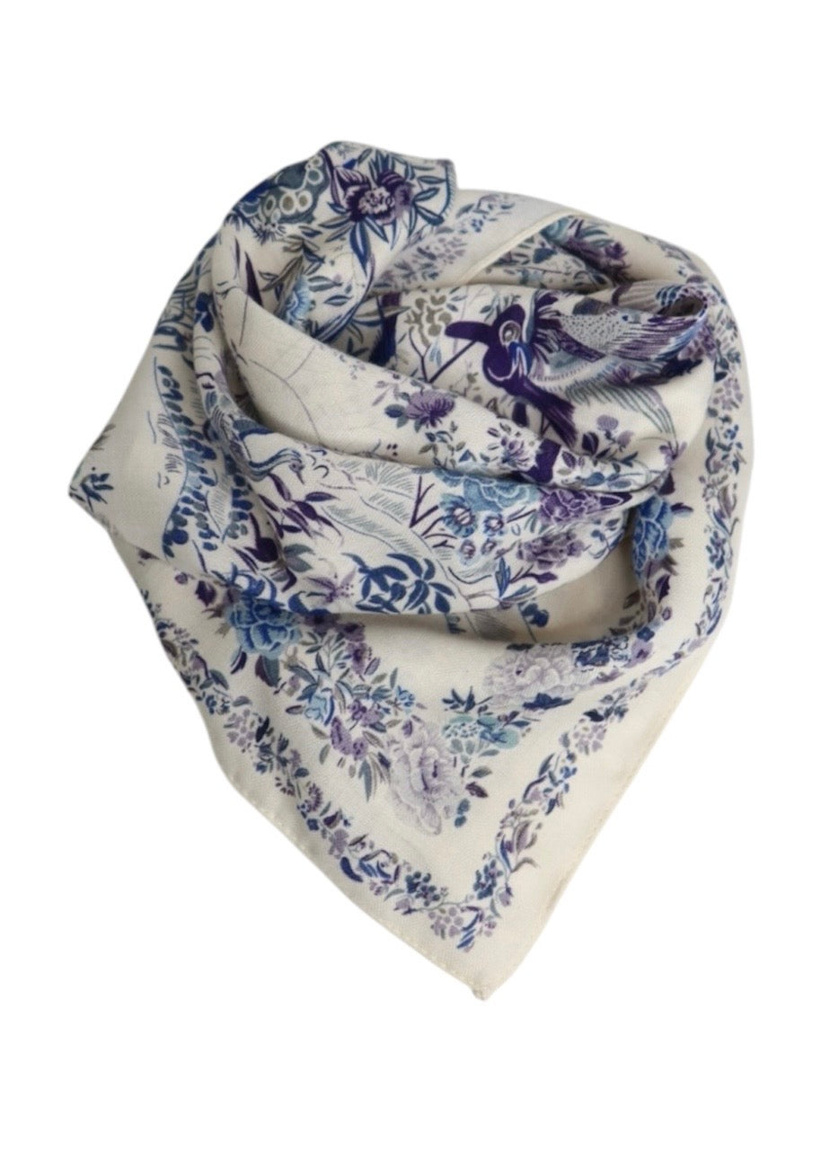 Cotton-Viscose Scarf Blue Flower