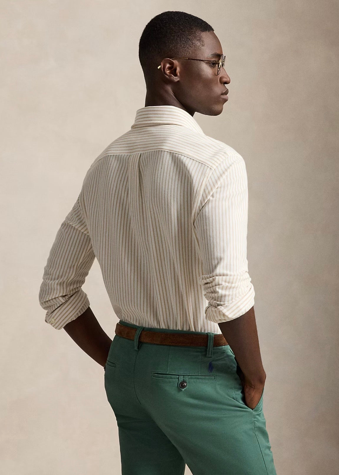 Striped Knit Oxford Shirt Coastal Beige