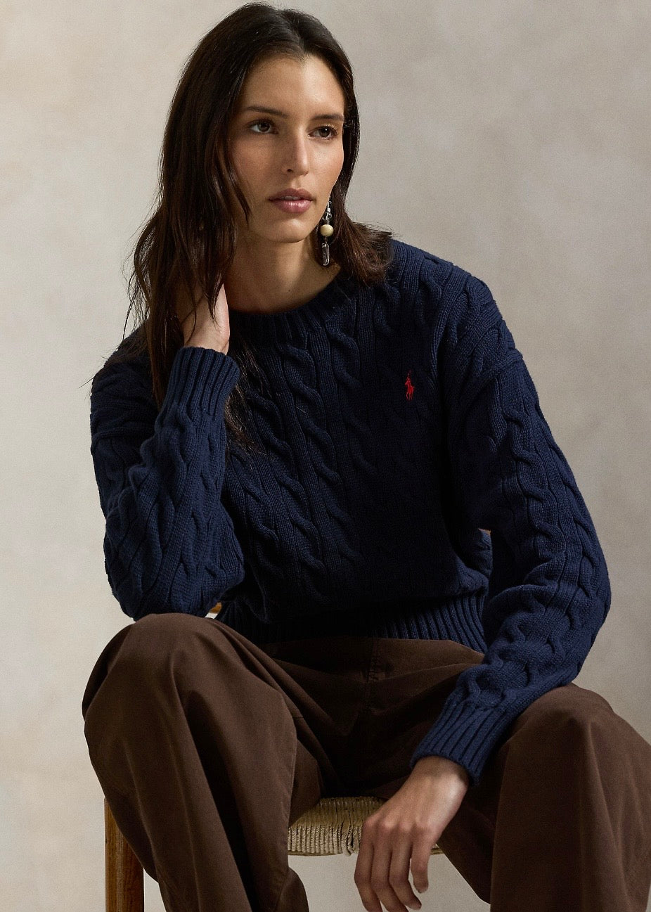 Cable Knit Cotton Crew Hunter Navy