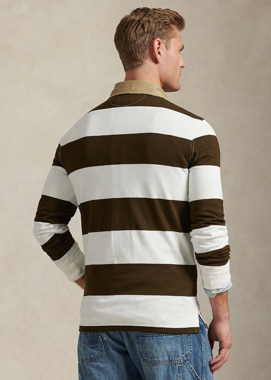 Khaki Collar Rugby Shirt Dark Brown/Cream